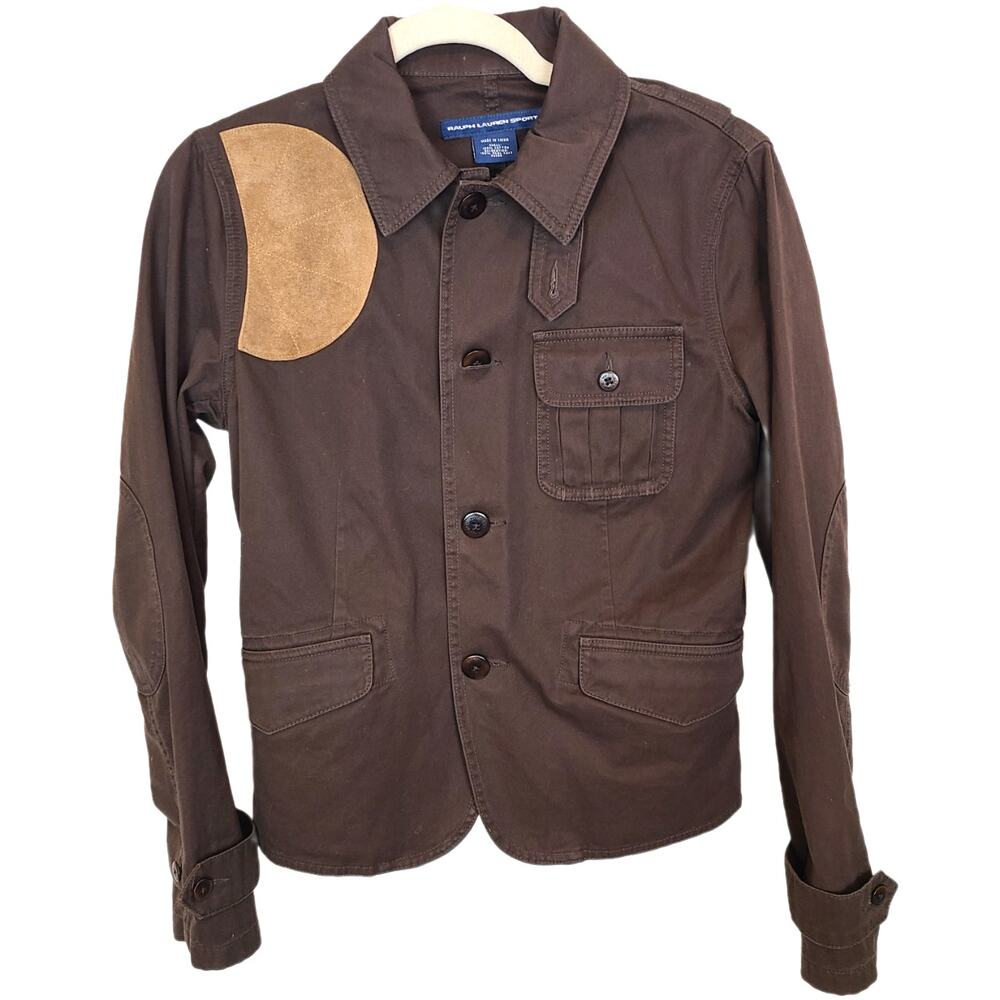 Vintage Ralph Lauren Sport Women Hunting Utility Jacket 6 Suede Chocolate Brown